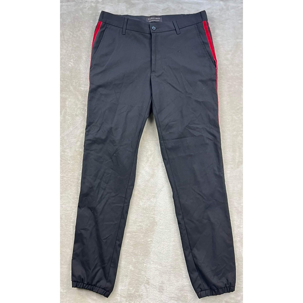 EUC Zara Man Black Red Side Stripe Jogger Trousers Pants USA Size 29